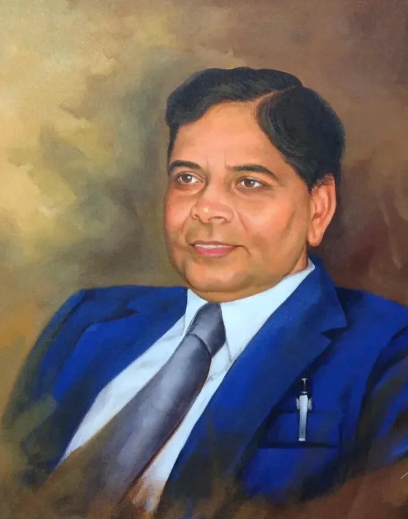 acrylic portrait painting on canvas of a man in blue suit, hand-painted by Deepak's Art