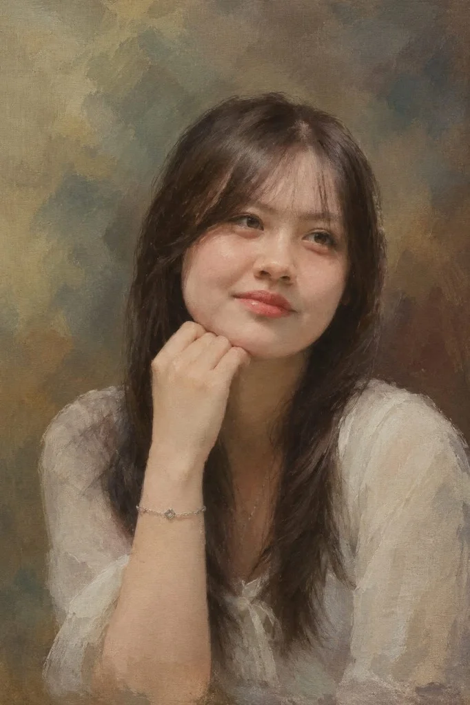 acrylic portrait painting on canvas of a woman, hand-painted by Deepak's Art