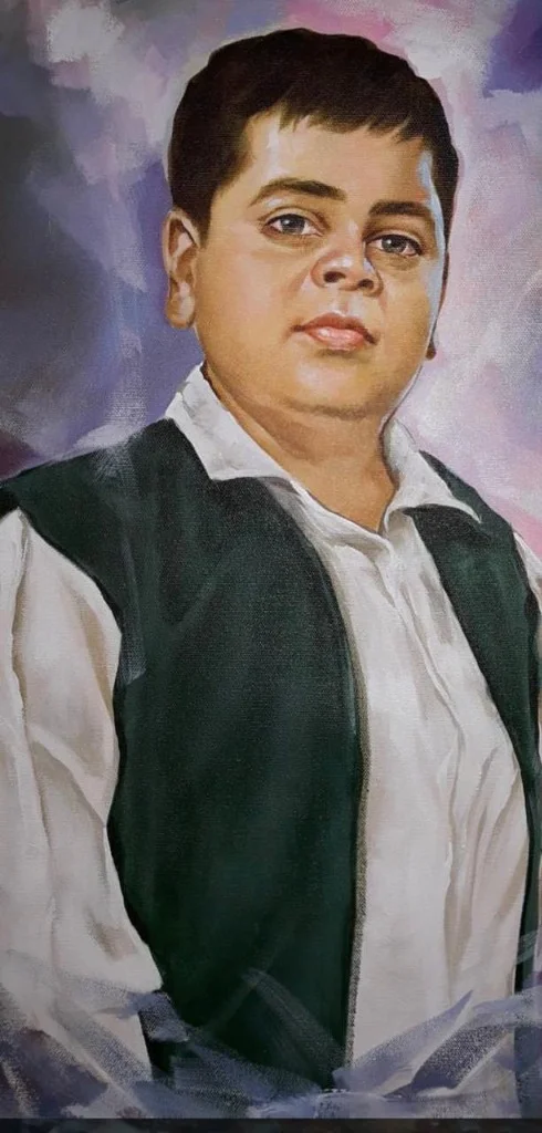 acrylic portrait painting on canvas of a young boy, hand-painted by Deepak's Art