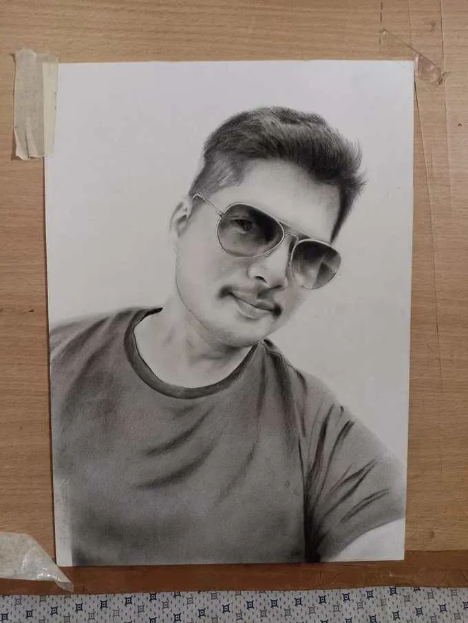 Striking charcoal portrait of a man wearing sunglasses
