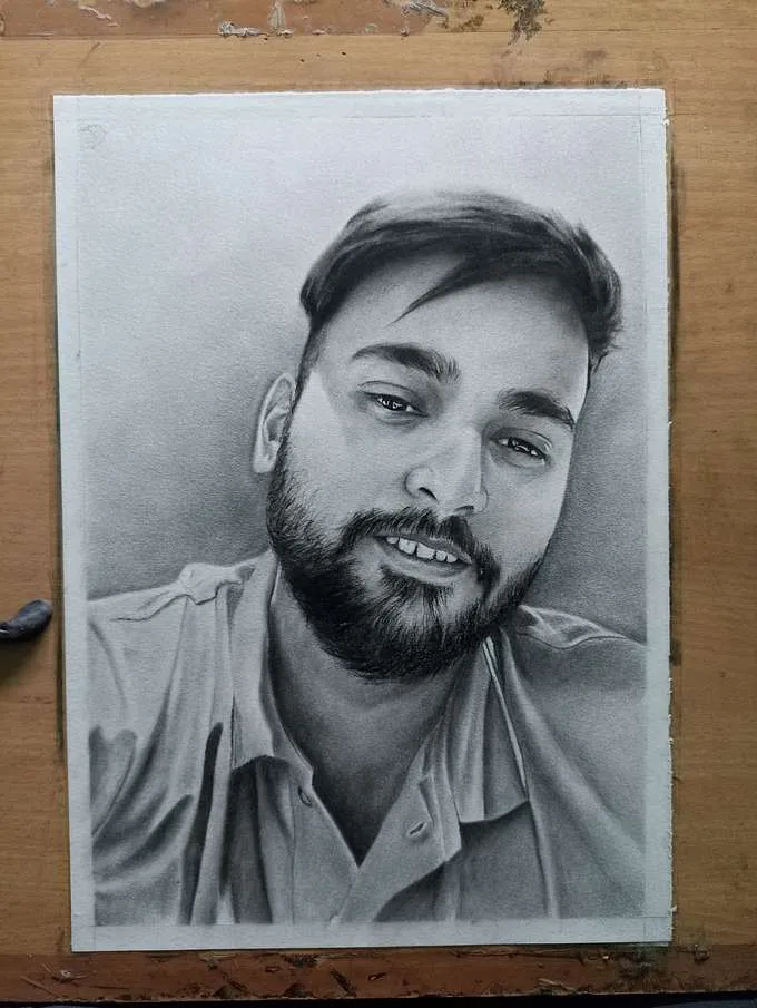 Completed highly realistic female charcoal portrait