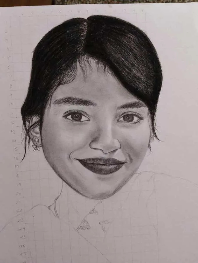 Handmade female pencil sketch displaying smooth skin tones
